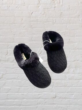 🆕 Dearfoams sweater quilted furry black slide slippers